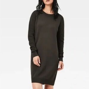 New G-Star Raw Suzaki Knit Black Sz XS Long Sleeve Sweatshirt Dress $148